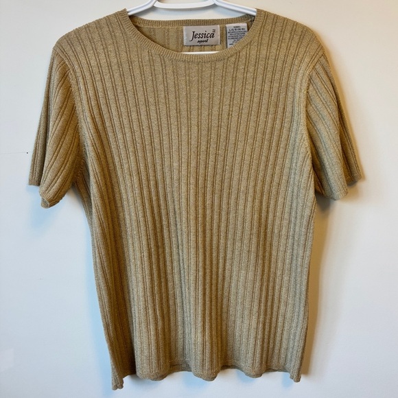 Vintage Jessica Gold Ribbed Knit Tee - Picture 2 of 7